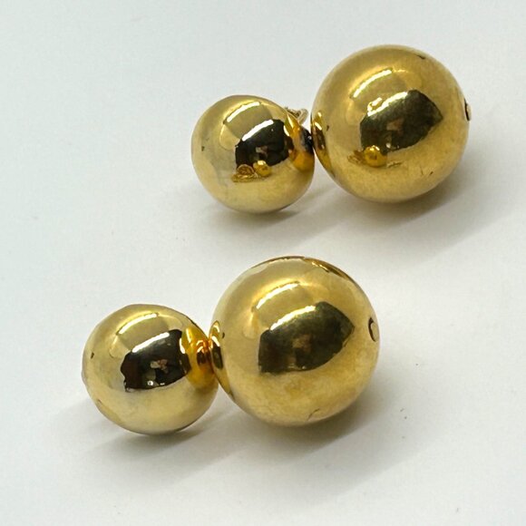 Estate Jewelry - Vintage Gold-tone Double Ball Earrings Screw Back Statement 1960 Mod Design MCM